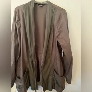 XCVI tie front jacket with mesh overlay around the front and collar, size 2X